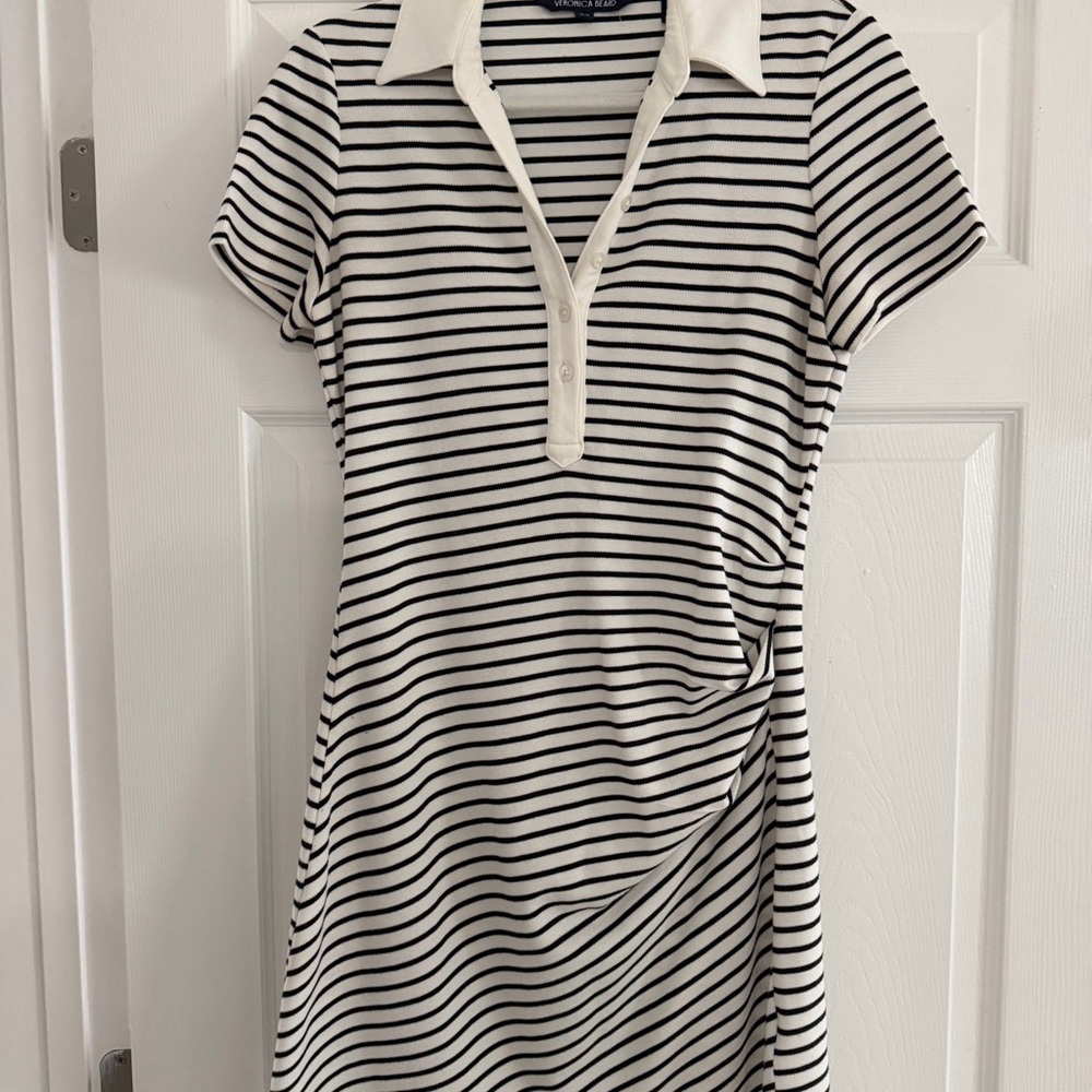 Veronica Beard Black & White Striped Polo Midi Dress